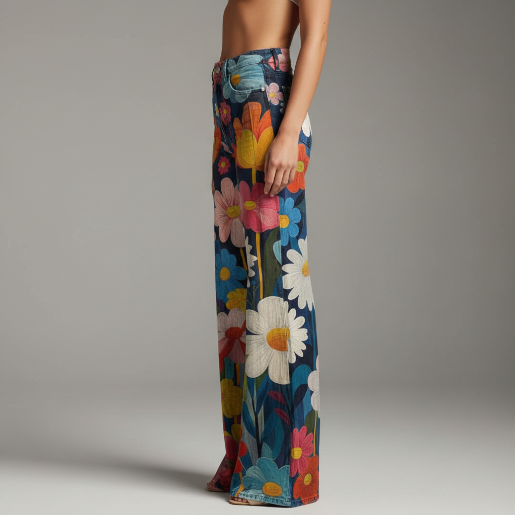 High Waist Colorblock Wide Leg Pants